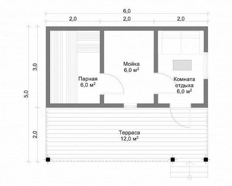 Баня 6*4 с террасой 2*6 планировка