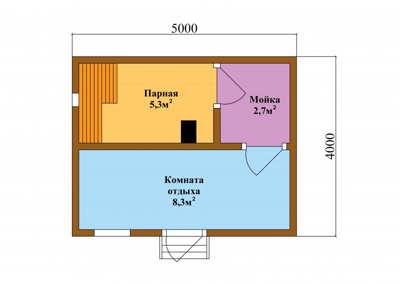 Планировка бани 3.5х5 мойка и парилка