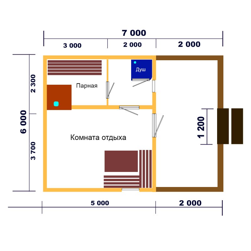 Планировка бани 5,5 на 5