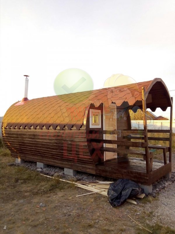 Баня бочка из бруса 150х150