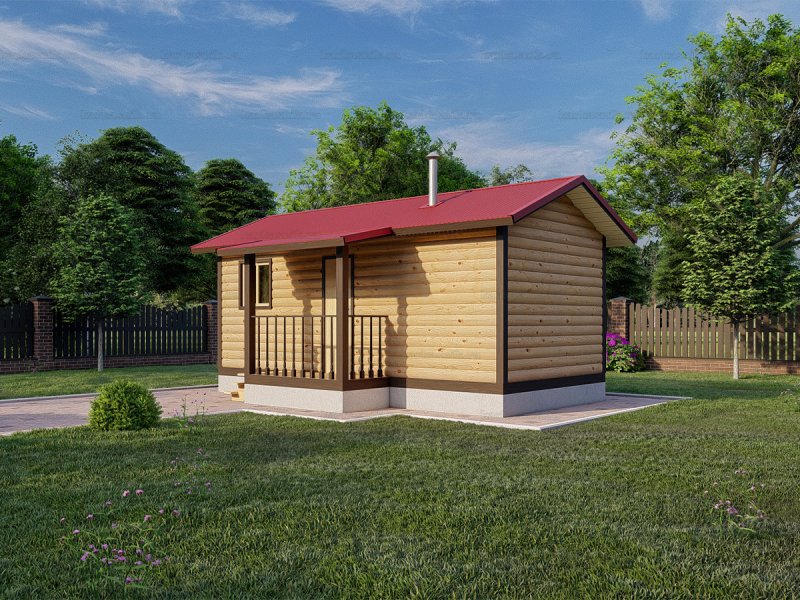 Баня 4*5 из оцилиндрованного бруса с террасой