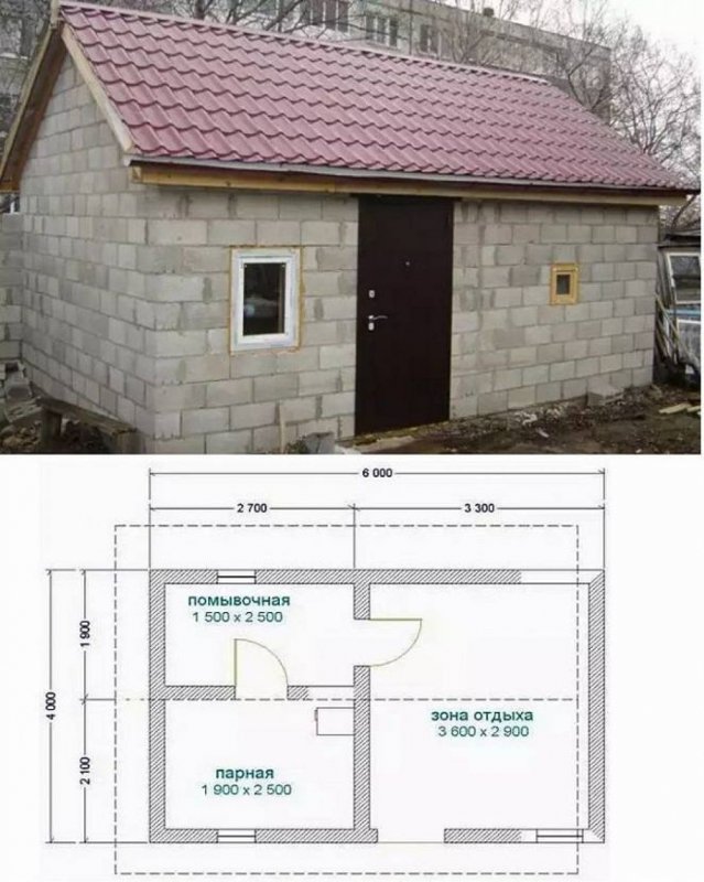 Проект бани 5х6 из пеноблоков