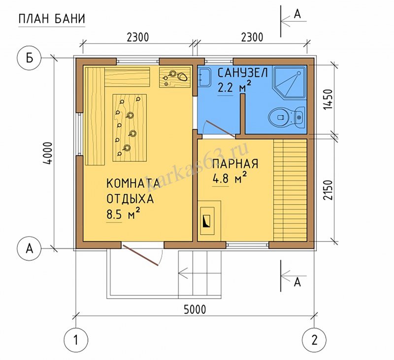 Чертеж каркасной бани 5х5