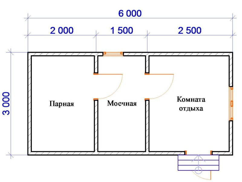 Чертеж каркасной бани 6х3