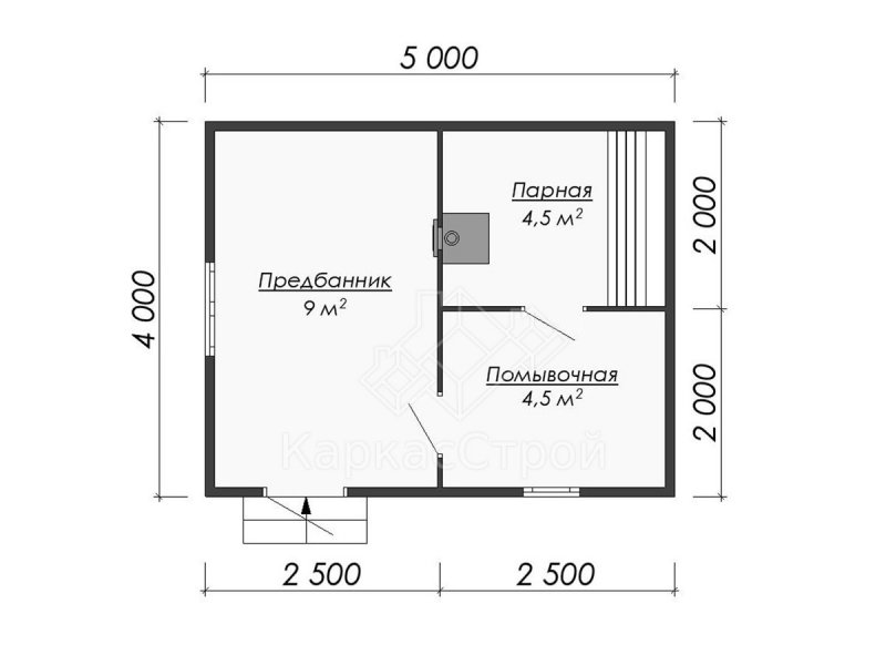 Проект каркасной бани 5х4
