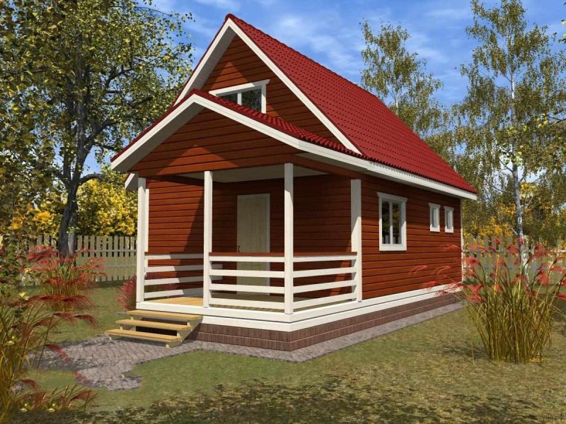 Дом-баня из бруса 6х8 с мансардой и верандой