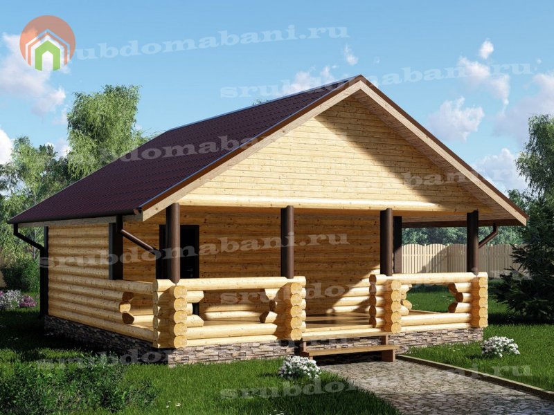 Проект бани 6х6 с террасой из бревна