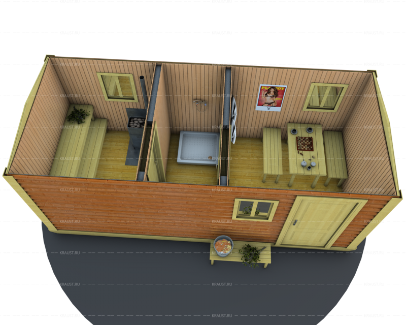 Баня из бытовки 6х2.3