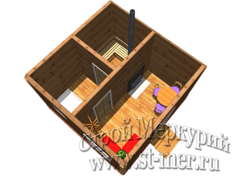 Проект бани 4х4 из бруса 150х150