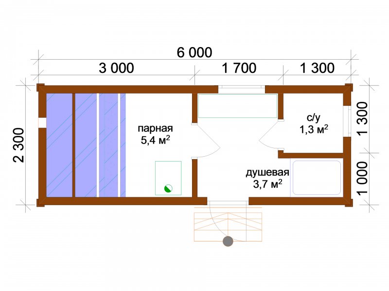 Планировка бани 6х2.5