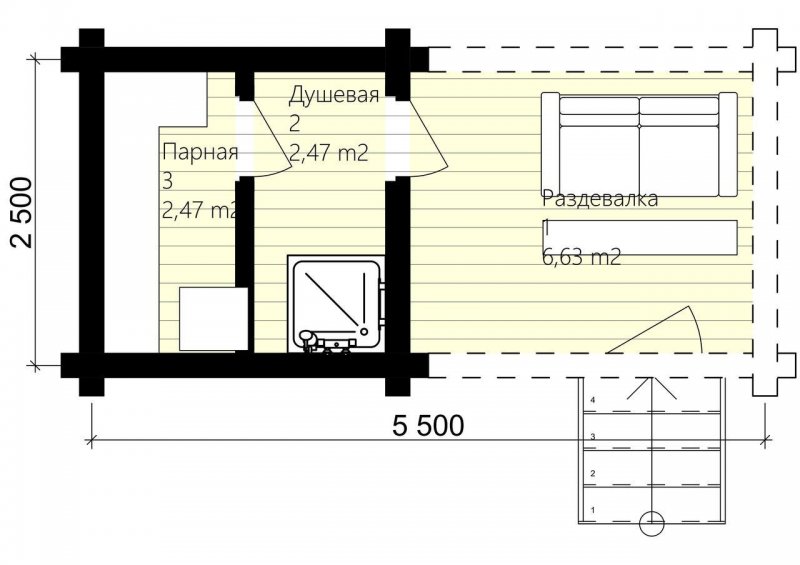 Планировка бани 3х3 с предбанником