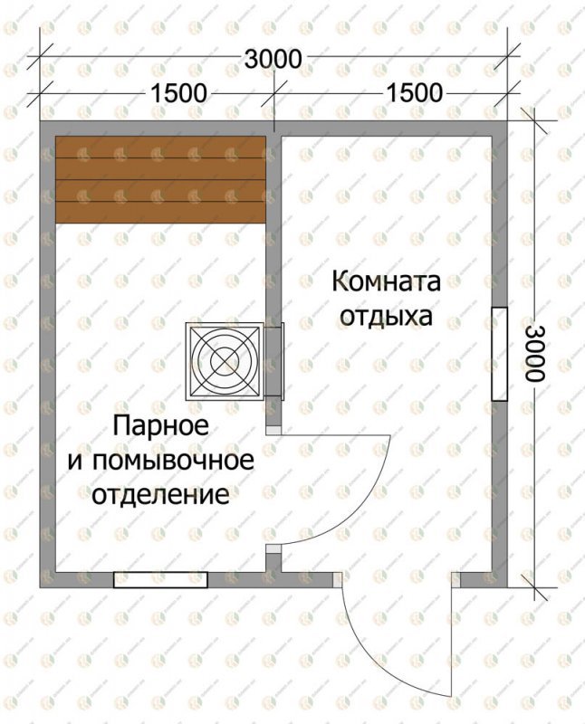 Каркасная мини баня 3х3