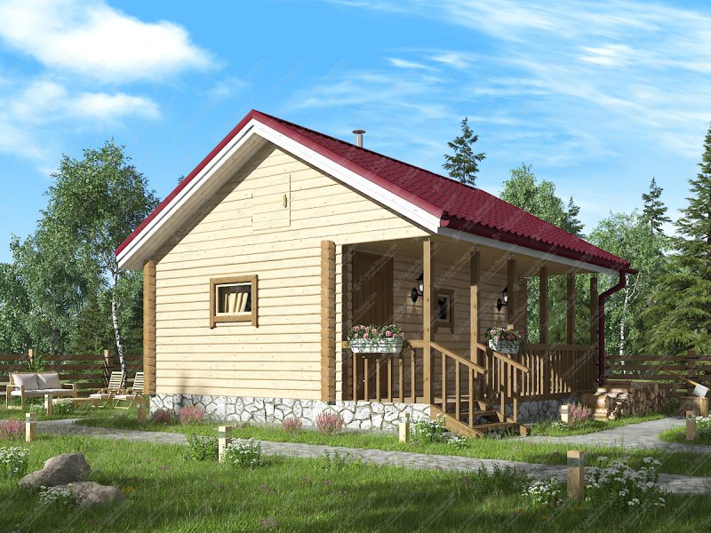Проект бани 6х6 из бруса 150х150 с террасой