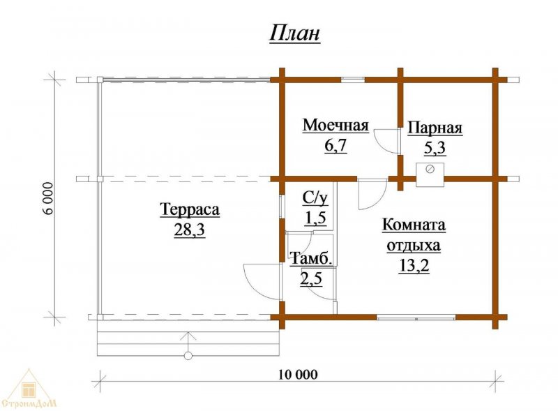 Дом 6х6 одноэтажный с односкатной крышей
