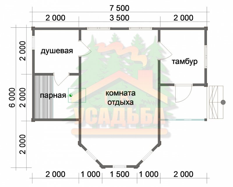 Баня Одноэтажная с жилой комнатой и кухней проекты из бруса