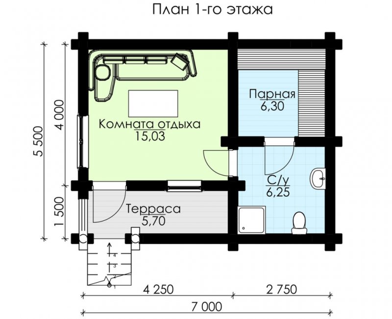 Проекты бань с комнатой и террасой