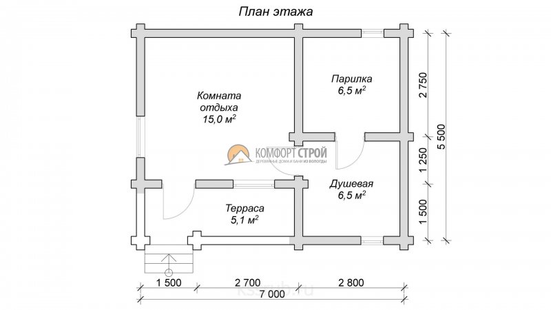 Проект бани с тамбуром и санузлом