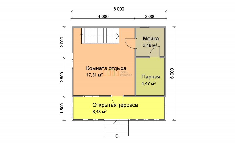 Проект бани с комнатой отдыха и террасой