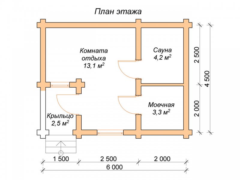 Проект бани с террасой с комнатой