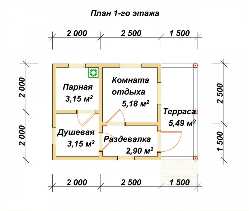 Планировка бани 5х4 с туалетом