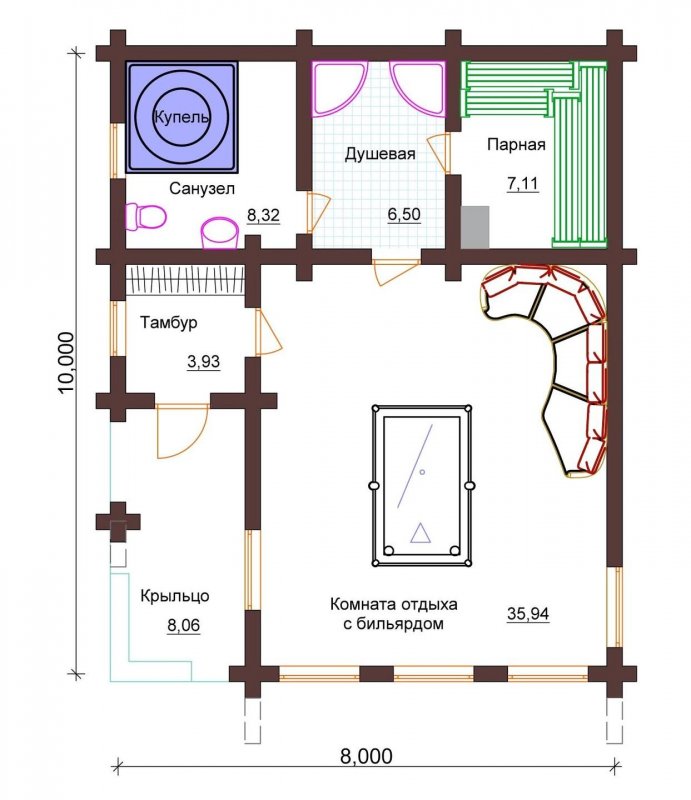 Баня 5*2,4м планировка