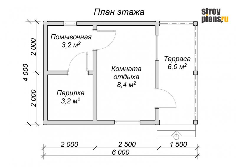 Проект угловой бани из оцилиндрованного бревна с размерами