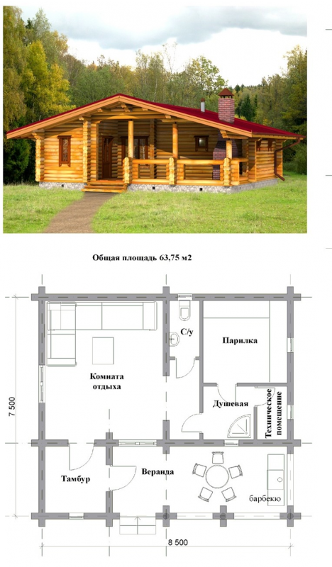 Проект бани 6х4 из бревна