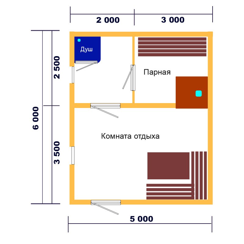 Планировка бани 5х6