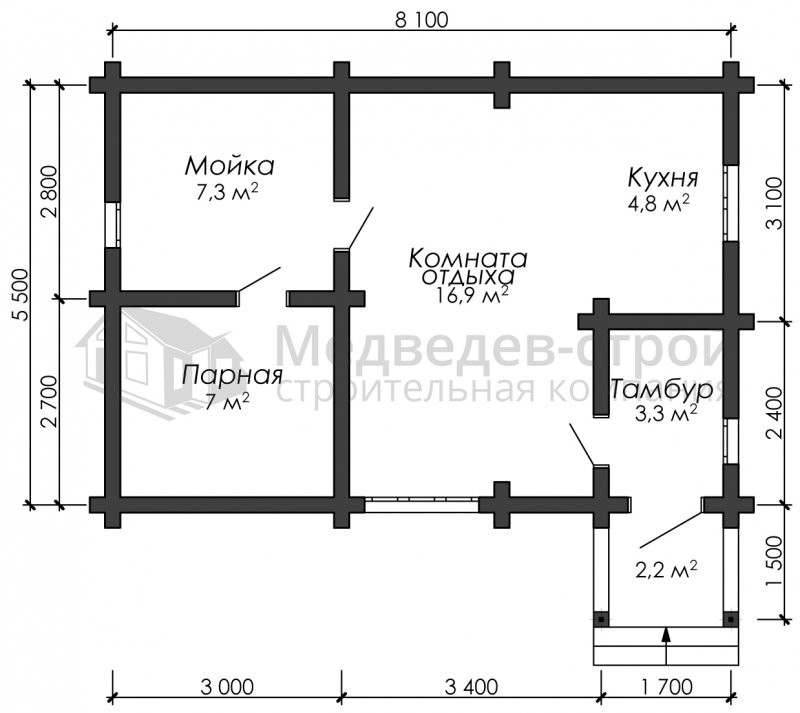 План и параметры бани