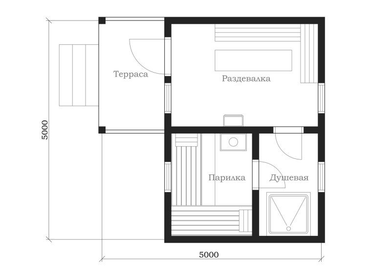 Планировка бани 5 5 мойка и парилка отдельно
