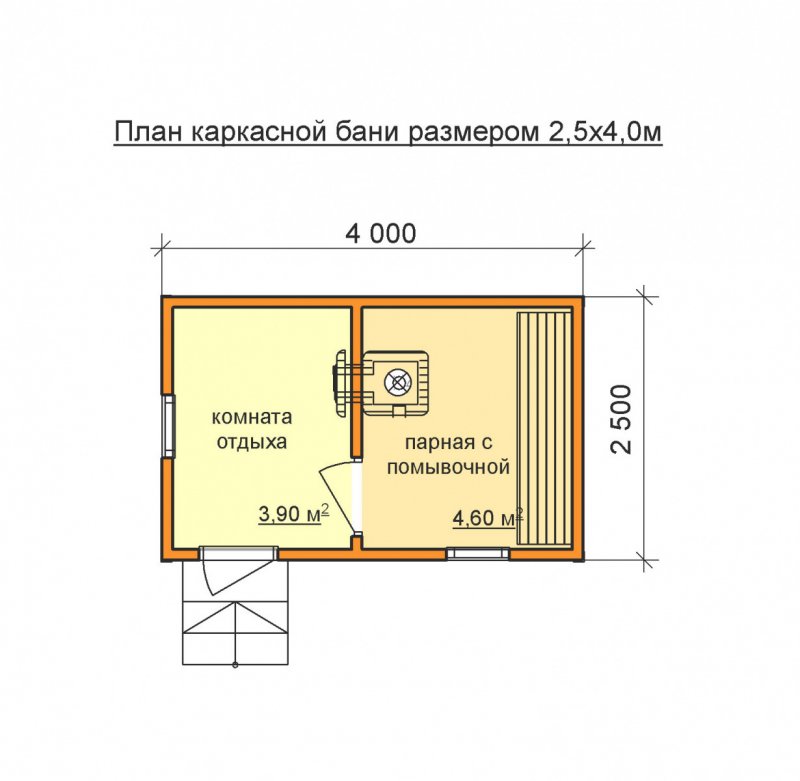 Типовой проект каркасной бани 3х4