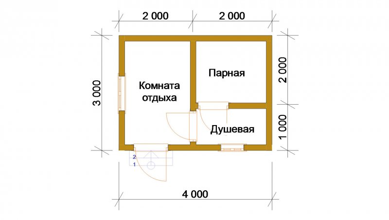 Планировка бани из бруса 3х4