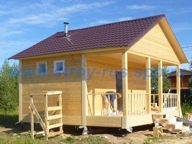Каркасная баня 6х4 с террасой