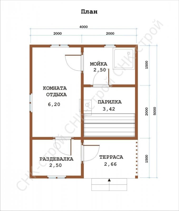 Планировка бани 5х4