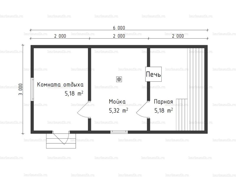 Планировка бани 3х6