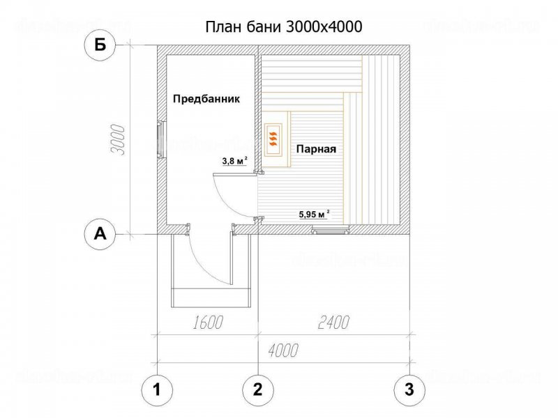Чертеж каркасной бани 3х4