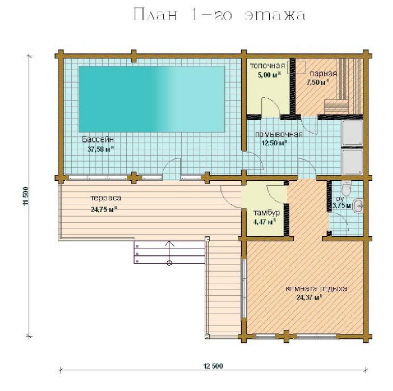 Планировка бани с бассейном 3х7