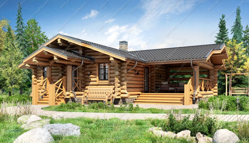 Дом-баня из бревна под ключ 100м2