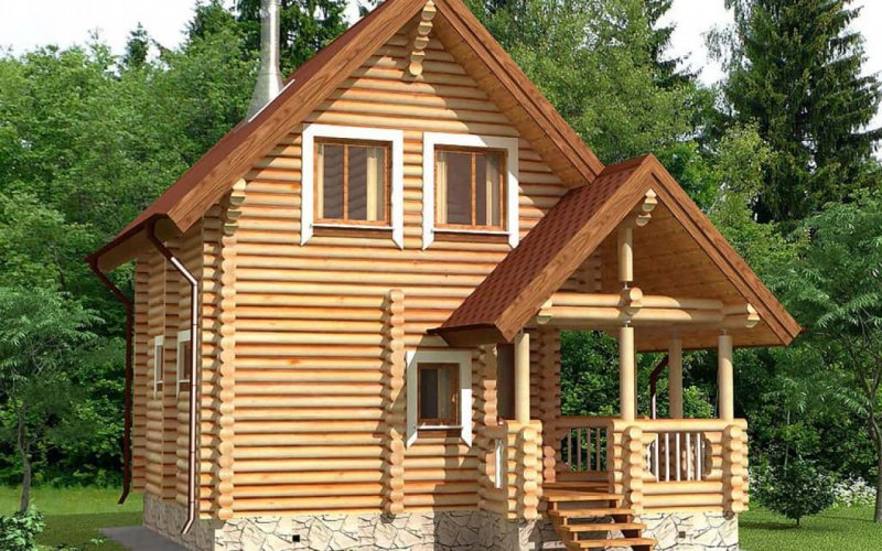Баня из бревна 5х5 с мансардой