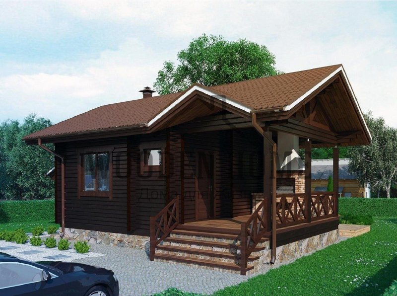 Баня из клееного бруса с террасой и барбекю