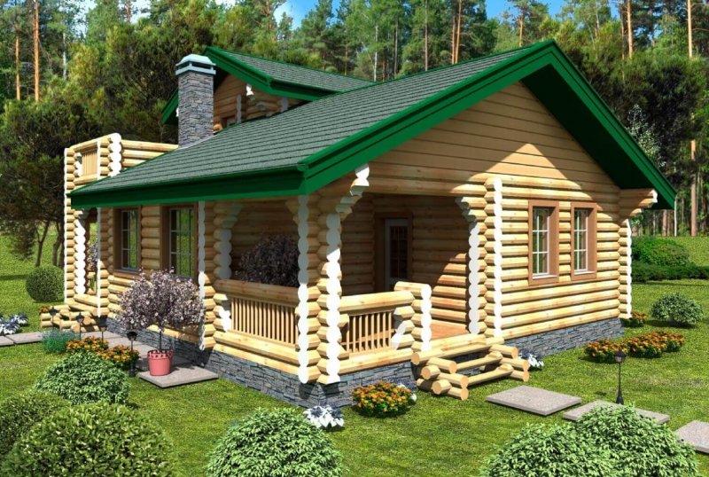 Маленький домик из оцилиндрованного бревна