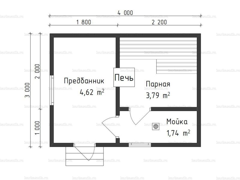 Планировка бани 3х4