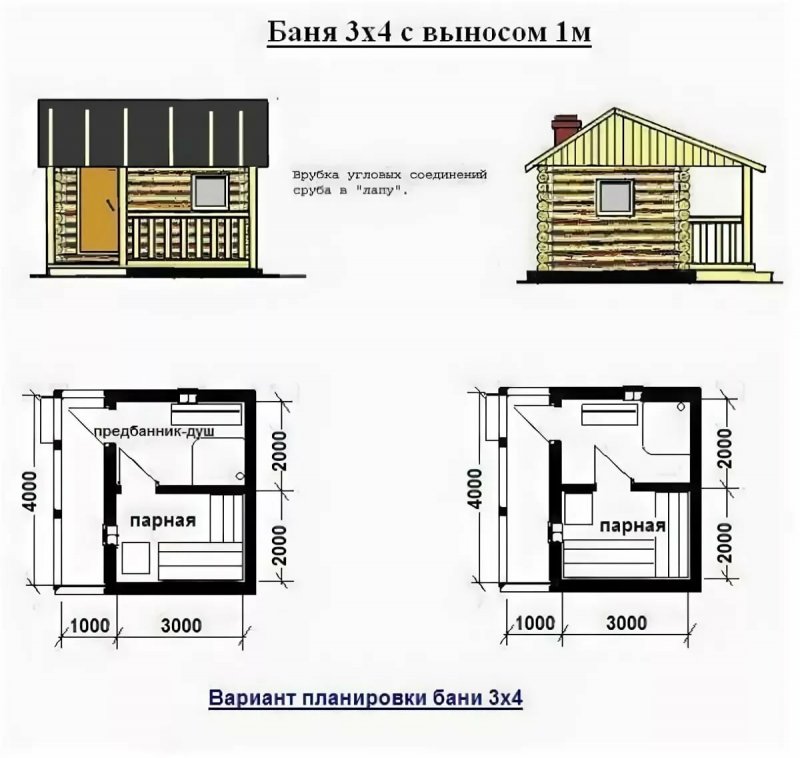 Проект бани 3х4 чертежи