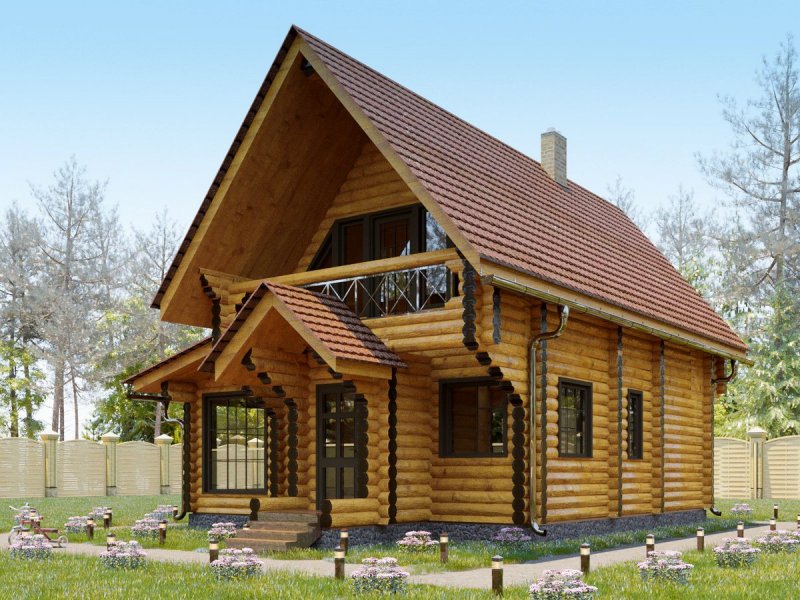 Проект бани из оцилиндрованного бревна с мансардой