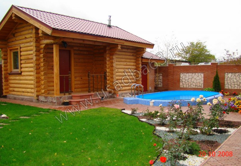 Баня с уличным бассейном