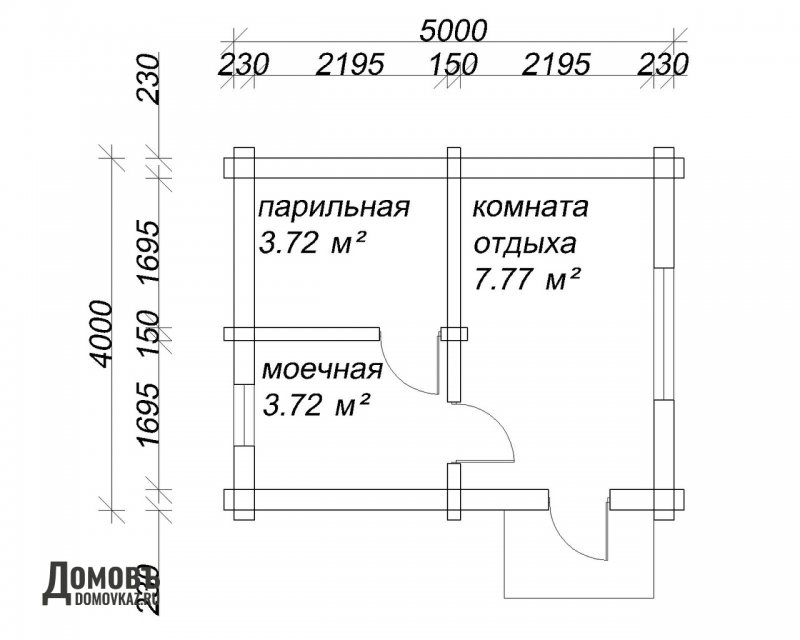 Планировка бани 5х4 из сруба
