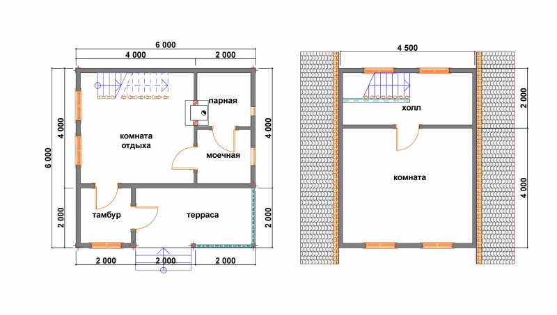 Баня из газобетона проекты 6х8