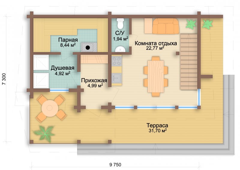 Планировки бань с комнатой отдыха