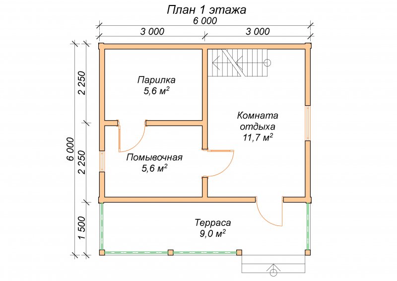 Проект бани 6 на 6 с мансардой