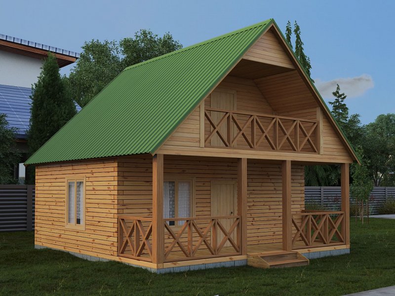Баня из бруса 6х6 с мансардой и террасой
